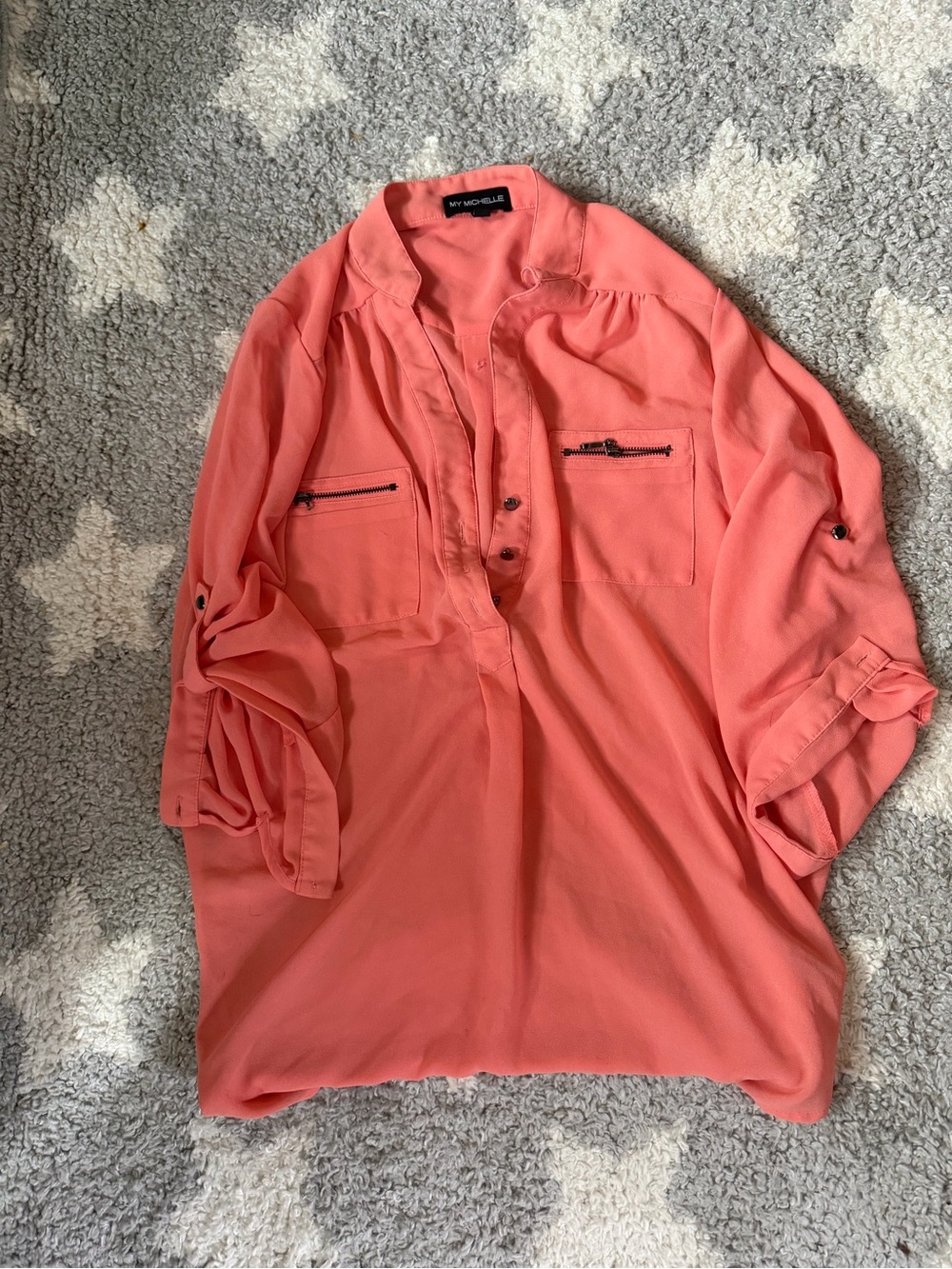My Michelle Coral Zip-Pocket Lightweight Shirt Jacket